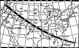 Map showing the path of the eclipse across the U.S. on June 8, 1918.