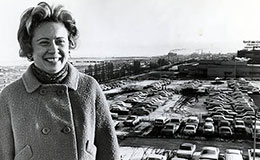 Betty Klaric in front of Cleveland Press parking lot, March 6, 1969.