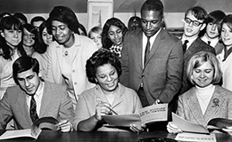 Director of Cleveland Urban League shows Kenston High School seniors services offered by the Cleveland Urban League, 1968