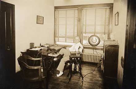 Rudy Zucker in office at 2435 Superior Ave., 1931