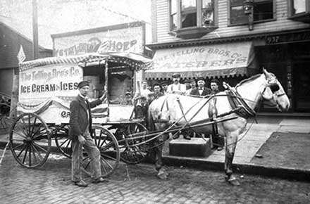 Telling Brother's Company ice cream wagon, ca. 1900